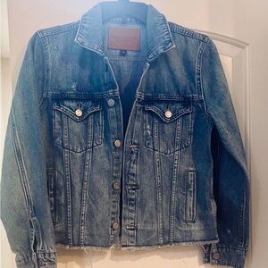 Lucky Brand Blue Vintage Denim Jacket with Brown Patch The Tomboy Trucker